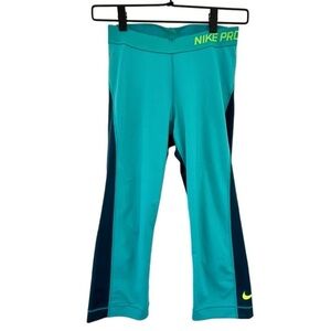 Nike Pro Dri Fit Women's S Green Capri Cropped Mid Rise Leggings Running Active